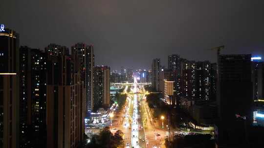 航拍成都蜀都大道迎晖路交通夜景