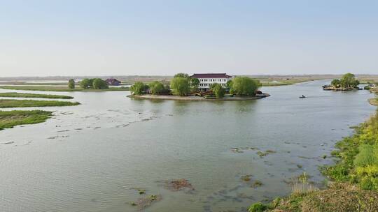 航拍江苏盐城九龙口名胜风景区湖景