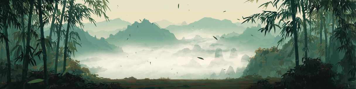 竹林古风山水背景素材