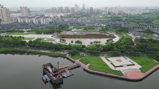 城市航拍湖北荆州画舫艺术空间地标建筑