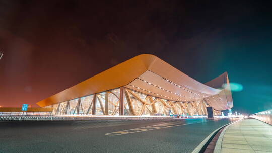 昆明长水机场航站楼侧面夜景延时摄影4K