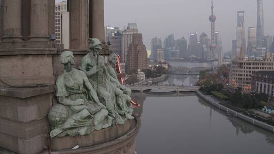 城市航拍 上海 外滩 黄浦江