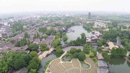 航拍浙江乌镇古镇西栅景区