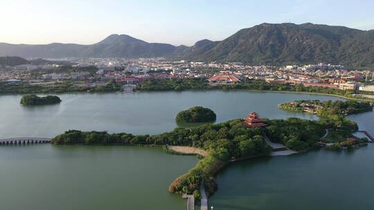 泉州西湖公园航拍市区鲤城区小区