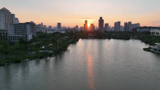 航拍福建福州晋安区晋安湖湖景