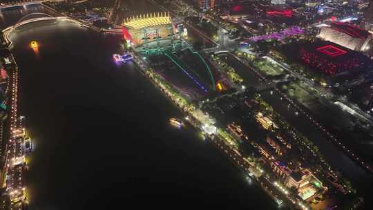 海心沙广州塔夜景航拍珠江新城花城广场广州