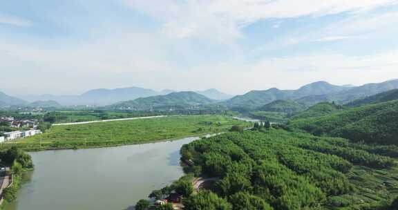 浙江省杭州市余杭双溪漂流景区航拍