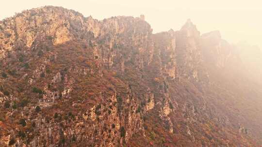 北京秋天司马台长城群山红叶大气航拍