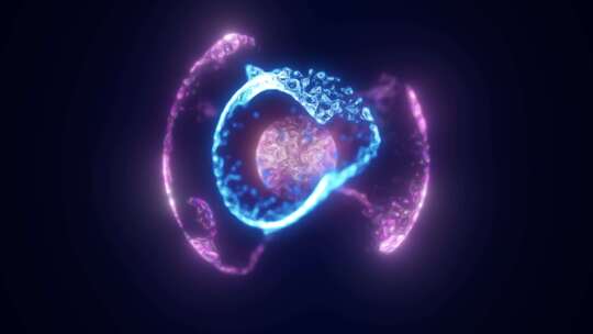 紫色能量魔法，球体，由原子粒子的未来线条