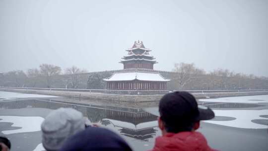 下雪的北京故宫角楼视频素材模板下载