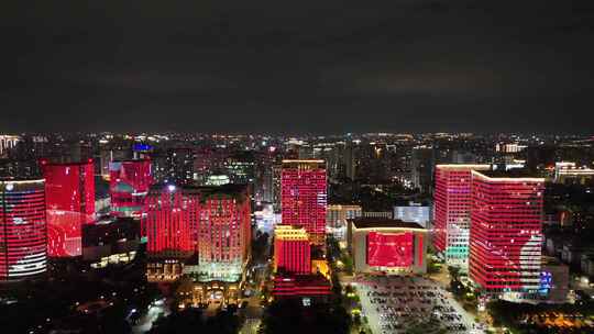 广东汕头城市夜景灯光航拍