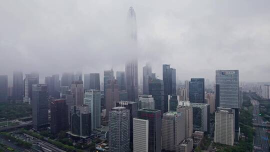 4k航拍深圳福田平安大厦雨后云海