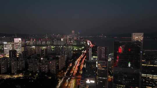 深圳南山区CBD高楼大厦夜景航拍