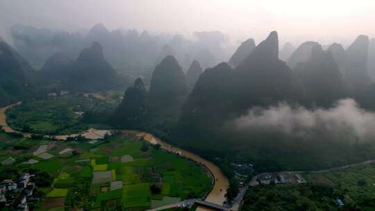 航拍桂林漓江自然山水风光