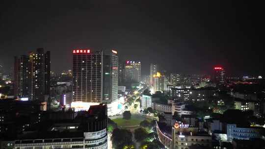 航拍广西钦州城市夜景灯光