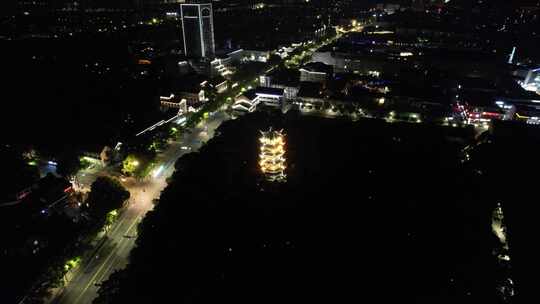 浙江绍兴城市夜景灯光航拍