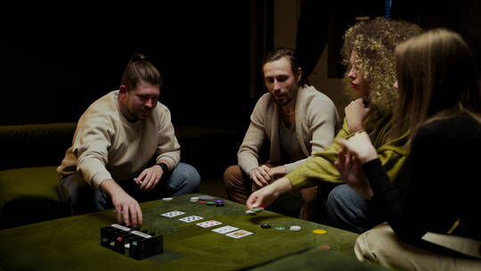一群朋友在客厅玩扑克