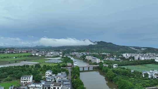 航拍乡村河流田园风光农村湖南永兴县