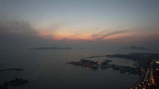 海上日落晚霞夕阳山东长岛日落航拍