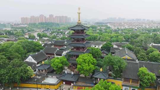 苏州寒山寺中式建筑旅游景点航拍