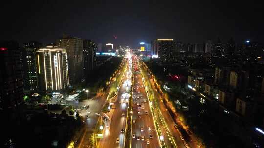 城市大道夜景交通航拍