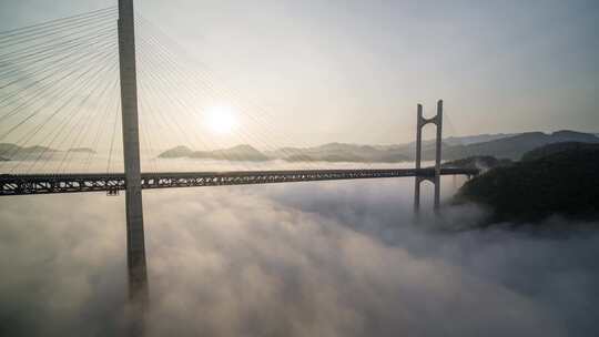 航拍武陵山区云雾中的高速公路路高架桥