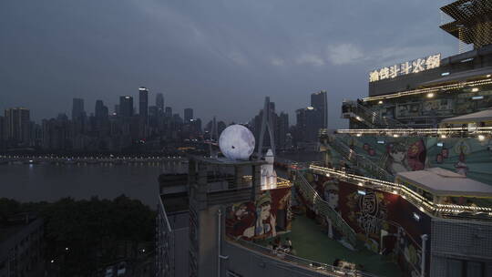 重庆地标千厮门大桥夜景航拍