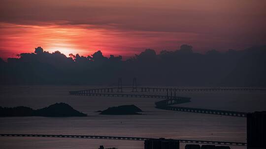 震撼港珠澳大桥日出延时