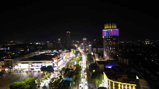 航拍广东肇庆星湖国际广场夜景