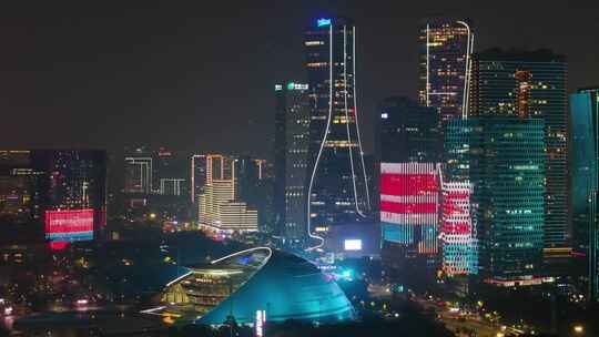 杭州钱江新城灯光秀夜晚夜景航拍高楼大厦摩