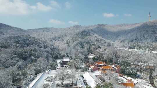 湖南省长沙市岳麓山岳麓书院雪景4k航拍