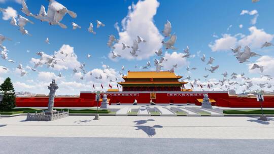 4K 一群和平鸽飞过北京天安门