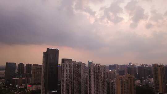 杭州钱塘新区高楼大厦日转夜延时摄影