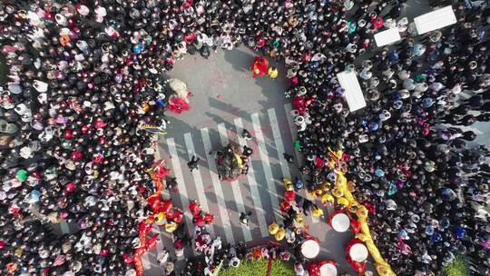 河南宜阳县元宵节社火表演节日庆祝航拍