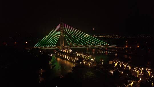 无锡蓉湖大桥灯光夜景航拍