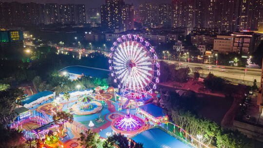 广西贵港摩天轮航拍夜景