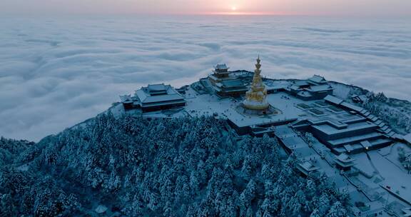 峨眉山冬季航拍素材合集金顶日出雪景