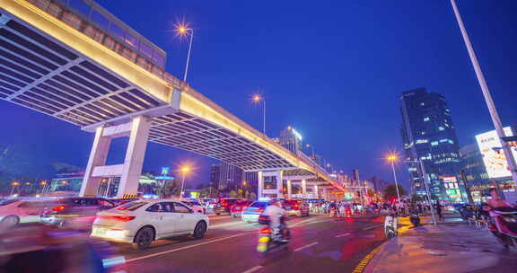 城市高架桥夜景车流延时