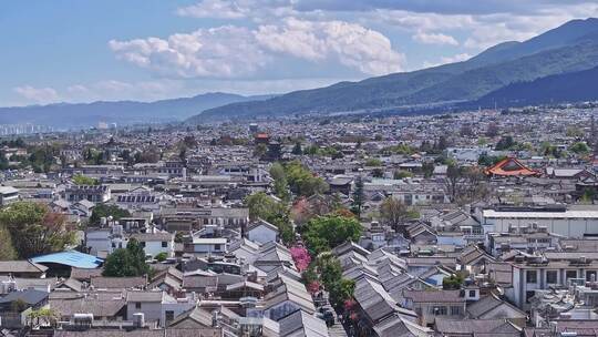 云南大理古镇苍山麦田航拍