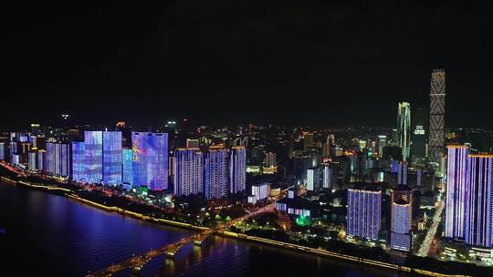 长沙市中心夜景4K航拍素材