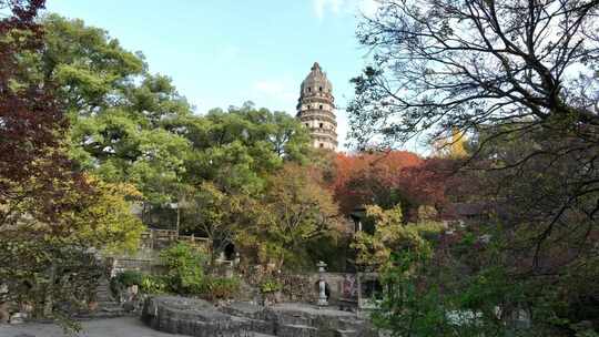 苏州园林旅游地标虎丘秋韵（航拍原片素材）