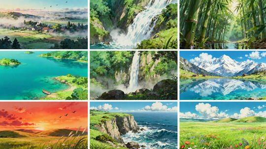 自然风景 宫崎骏风格 治愈系插画风景