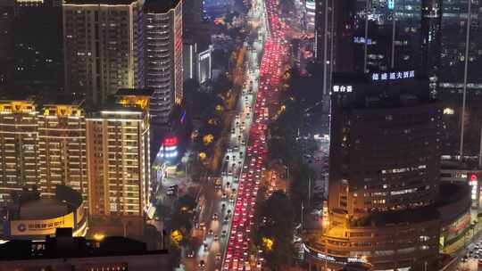 城市夜景拥堵交通航拍