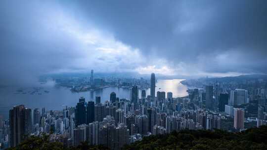 香港太平山维多利亚港CBD中环日出延时