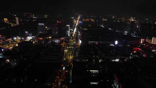 航拍湖南岳阳巴陵中路商业圈夜景