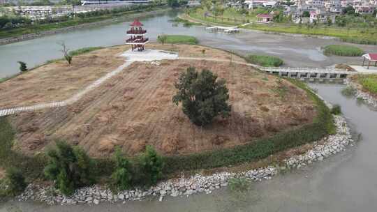 航拍福建泉州泉港菜堂湿地公园