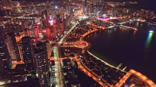 山东青岛市南区城市夜景航拍