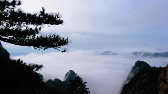 黄山风景区壮观山顶云海延时唯美风景视频素