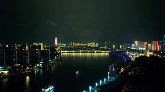 广西柳州柳江游船夜景航拍