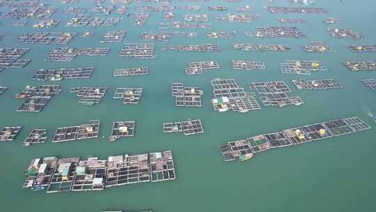 蓝色海洋大海海鲜养殖基地航拍